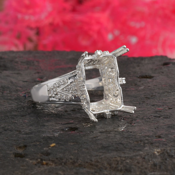 925 Sterling Silver Octagon Shape Semi Mount Ring