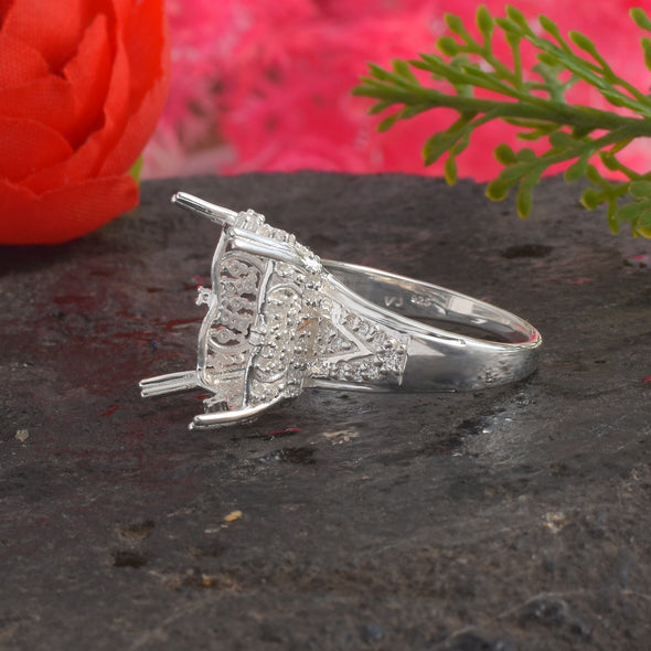 925 Sterling Silver Octagon Shape Semi Mount Ring