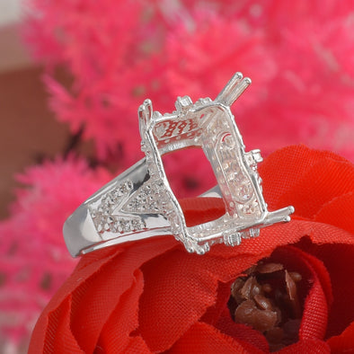 925 Sterling Silver Octagon Shape Semi Mount Ring