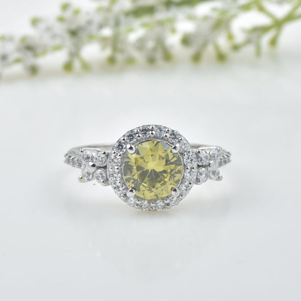 2.00 Ct Round Peridot Halo Ring 925 Sterling Silver