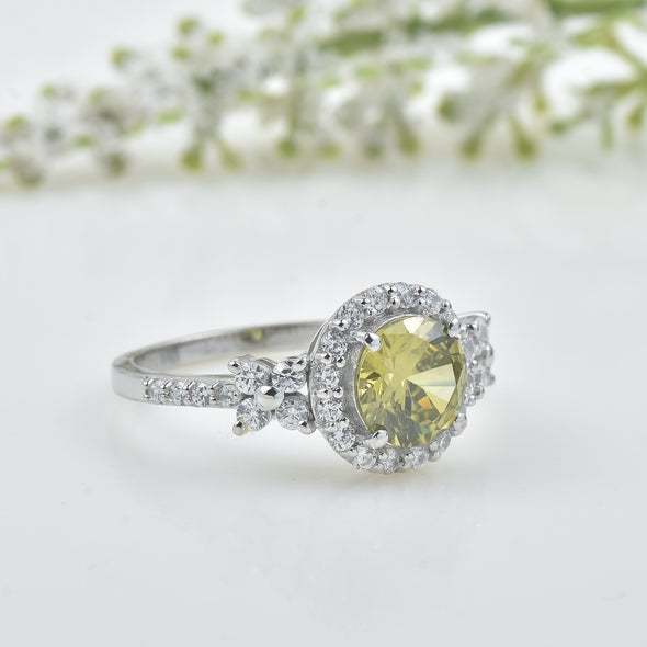 2.00 Ct Round Peridot Halo Ring 925 Sterling Silver