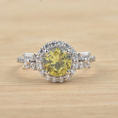 2.00 Ct Round Peridot Halo Ring 925 Sterling Silver