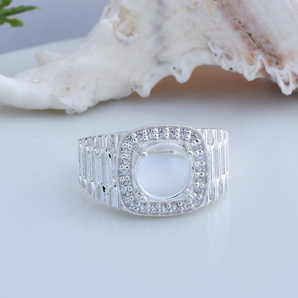 925 Sterling Silver Round Shape Semi Mount Ring