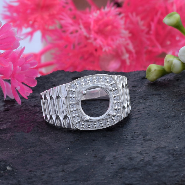 925 Sterling Silver Round Shape Semi Mount Ring