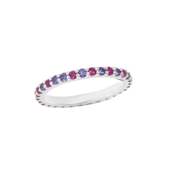 0.84 Ct Round Amethyst & Ruby Half Eternity Ring 925 Sterling Silver
