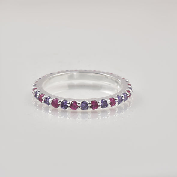 0.84 Ct Round Amethyst & Ruby Half Eternity Ring 925 Sterling Silver