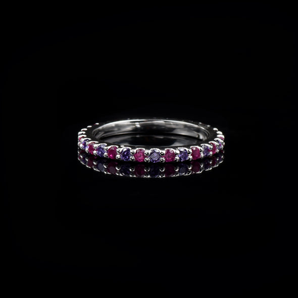 0.84 Ct Round Amethyst & Ruby Half Eternity Ring 925 Sterling Silver