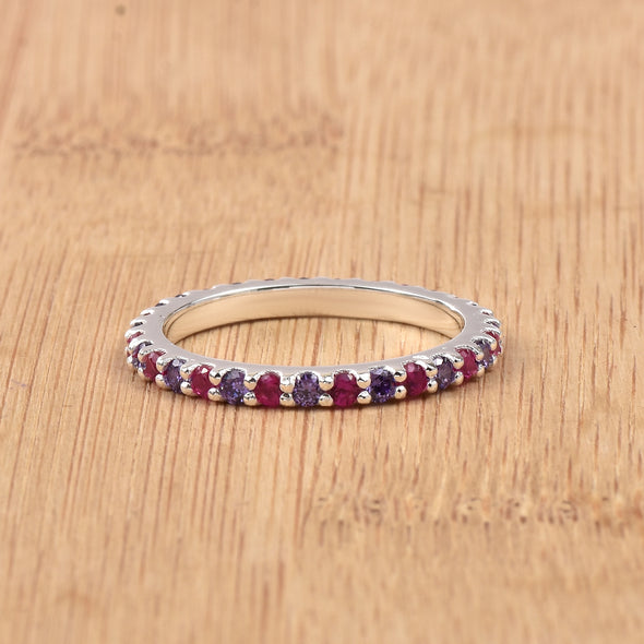 0.84 Ct Round Amethyst & Ruby Half Eternity Ring 925 Sterling Silver