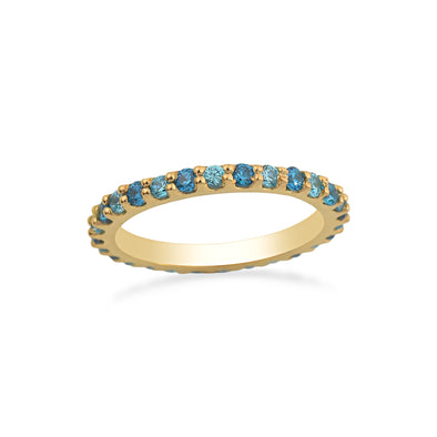 0.84 Ct Round Aquamarine Eternity Ring 925 Sterling Silver Gold Plated