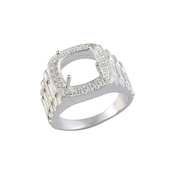 925 Sterling Silver 11MM Cushion Shape Semi Mount Ring