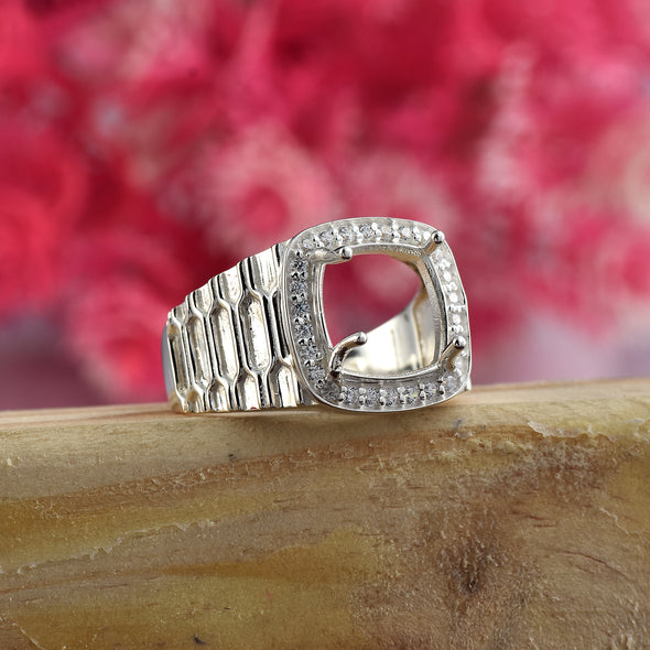 925 Sterling Silver 11MM Cushion Shape Semi Mount Ring