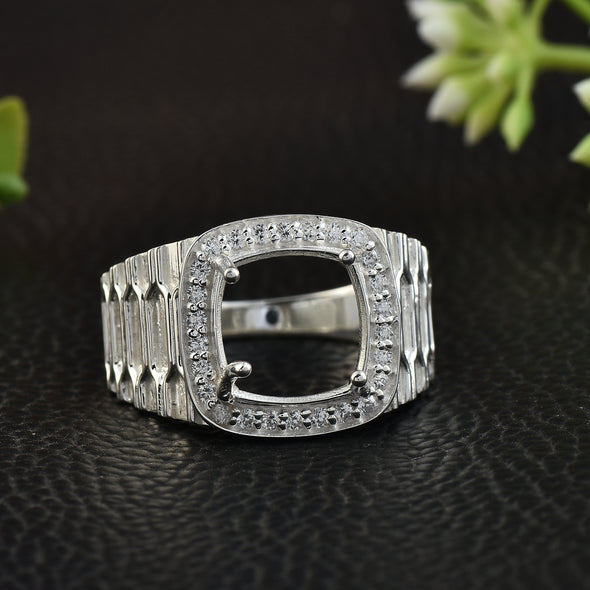 925 Sterling Silver 11MM Cushion Shape Semi Mount Ring
