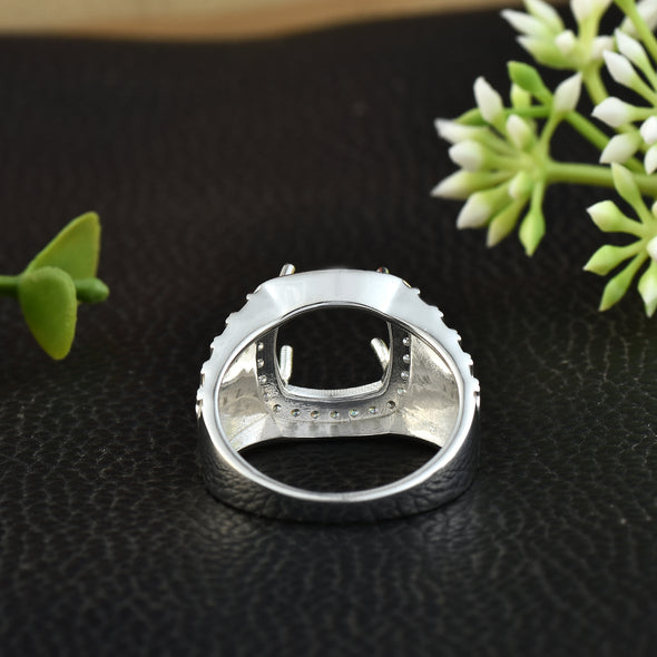 925 Sterling Silver 11MM Cushion Shape Semi Mount Ring