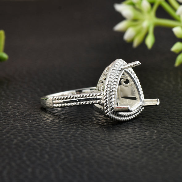 925 Sterling Silver 11MM Trillion Shape Semi Mount Ring