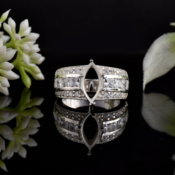 925 Sterling Silver 12x6MM Marquise Shape Semi Mount Ring