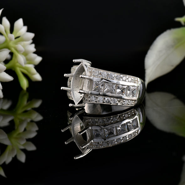 925 Sterling Silver 12x6MM Marquise Shape Semi Mount Ring