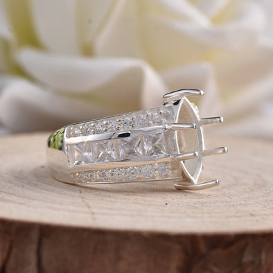 925 Sterling Silver 12x6MM Marquise Shape Semi Mount Ring