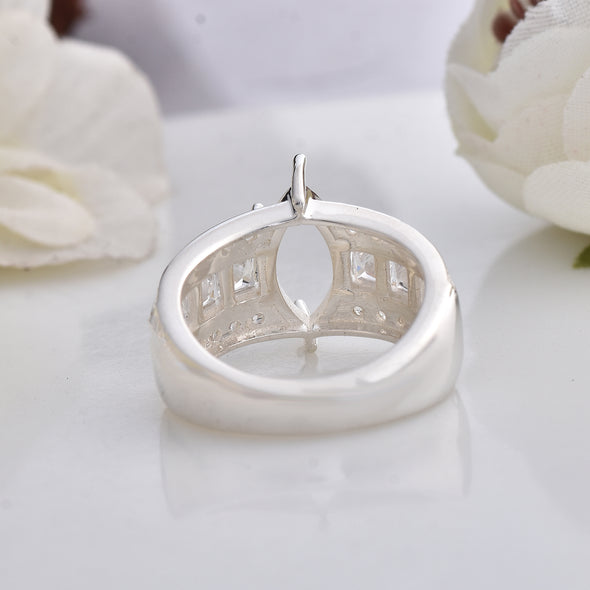 925 Sterling Silver 12x6MM Marquise Shape Semi Mount Ring