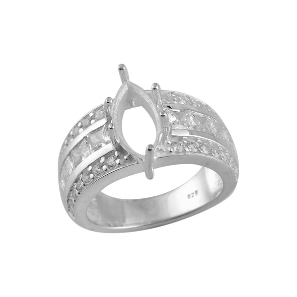 925 Sterling Silver 12x6MM Marquise Shape Semi Mount Ring