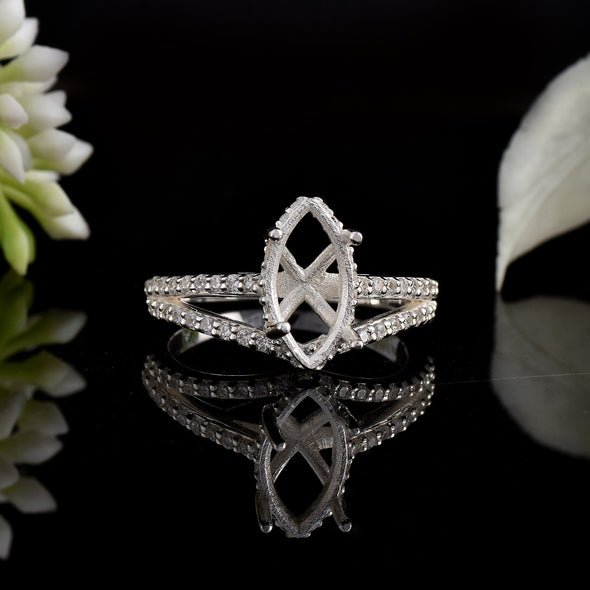 925 Sterling Silver 12x6MM Marquise Shape Semi Mount Ring