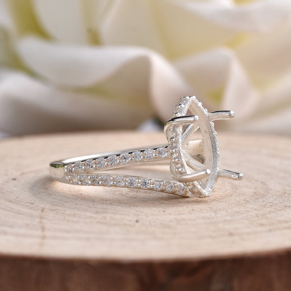 925 Sterling Silver 12x6MM Marquise Shape Semi Mount Ring