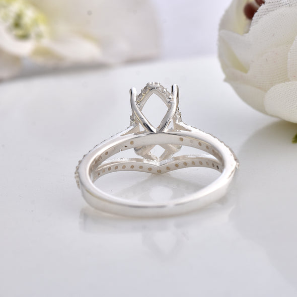925 Sterling Silver 12x6MM Marquise Shape Semi Mount Ring