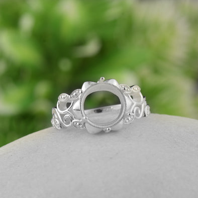 925 Sterling Silver 10MM Round Shape Semi Mount Ring