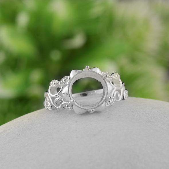 925 Sterling Silver 10MM Round Shape Semi Mount Ring