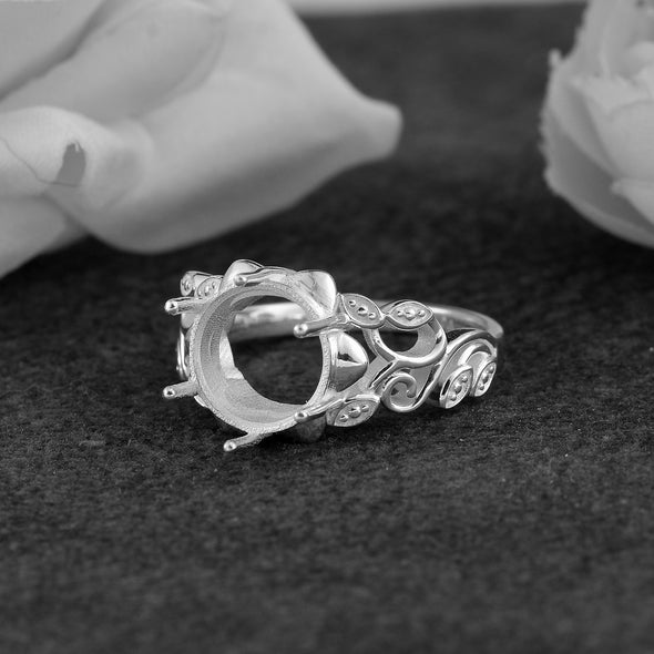 925 Sterling Silver 10MM Round Shape Semi Mount Ring