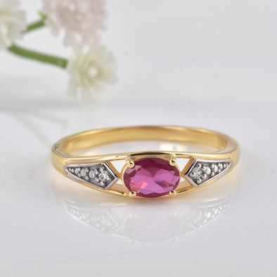 1.00 Ct Oval Ruby Solitaire Ring 925 Sterling Silver Gold Plated