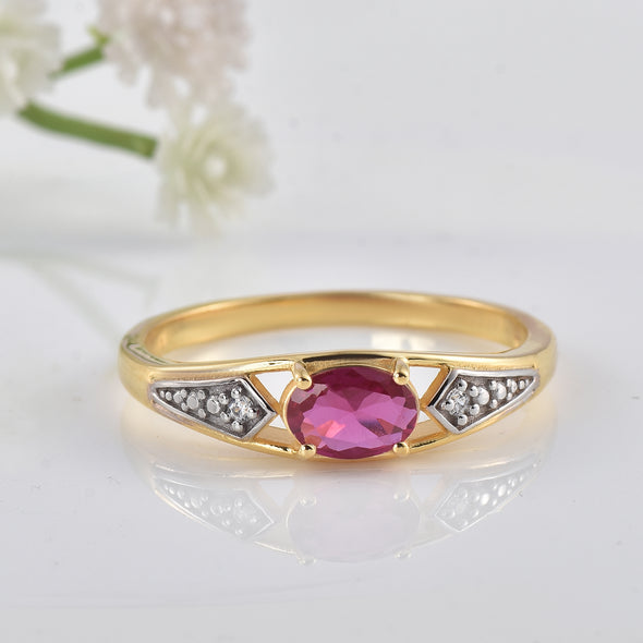 1.00 Ct Oval Ruby Solitaire Ring 925 Sterling Silver Gold Plated