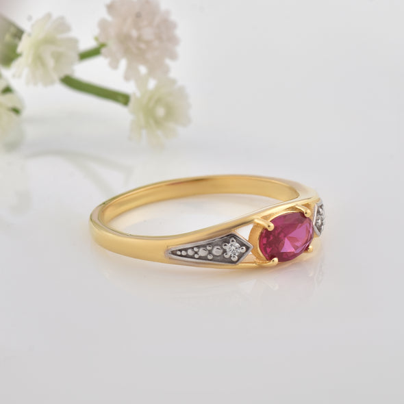 1.00 Ct Oval Ruby Solitaire Ring 925 Sterling Silver Gold Plated