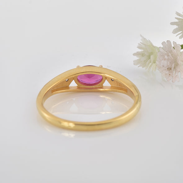1.00 Ct Oval Ruby Solitaire Ring 925 Sterling Silver Gold Plated