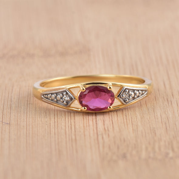1.00 Ct Oval Ruby Solitaire Ring 925 Sterling Silver Gold Plated
