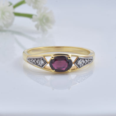 1.00 Ct Oval Rhodonite Garnet Solitaire Ring 925 Sterling Silver Gold Plated