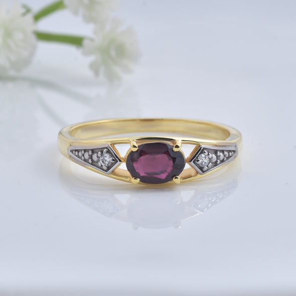 1.00 Ct Oval Rhodonite Garnet Solitaire Ring 925 Sterling Silver Gold Plated
