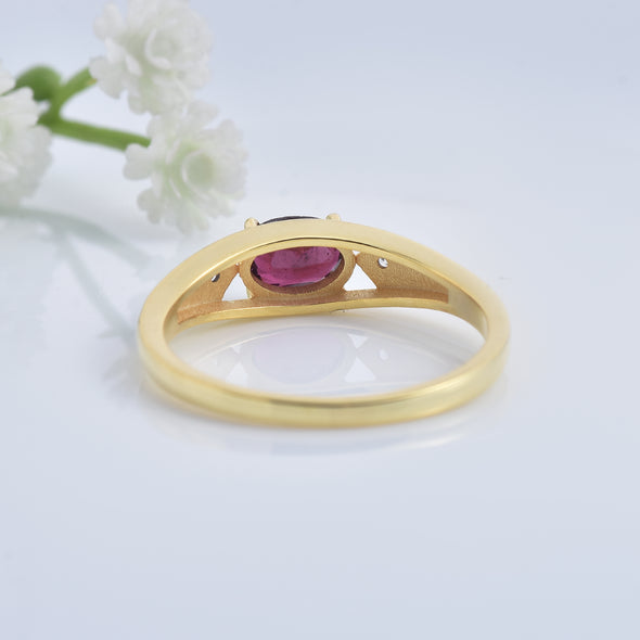 1.00 Ct Oval Rhodonite Garnet Solitaire Ring 925 Sterling Silver Gold Plated