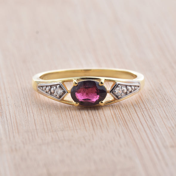 1.00 Ct Oval Rhodonite Garnet Solitaire Ring 925 Sterling Silver Gold Plated