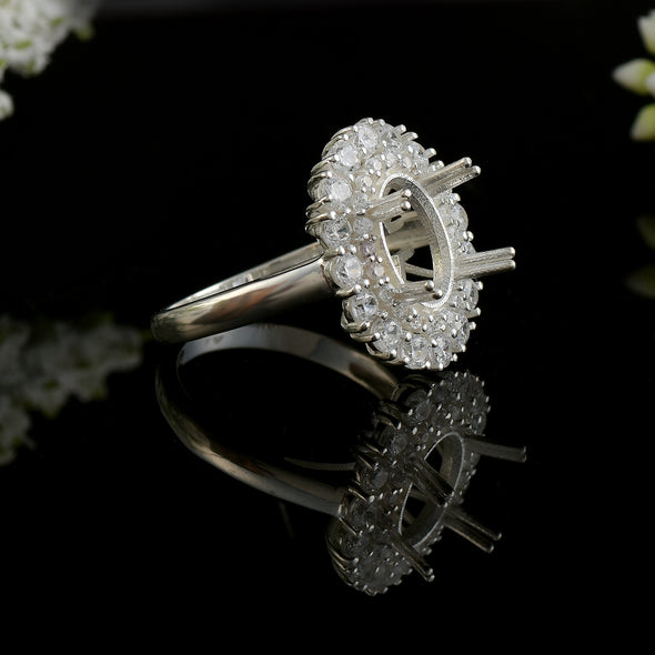925 Sterling Silver 10x7MM Oval Shape Semi Mount Ring