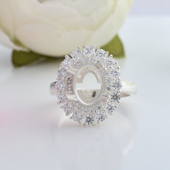 925 Sterling Silver 10x7MM Oval Shape Semi Mount Ring