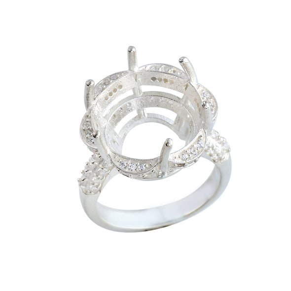 925 Sterling Silver 15MM Round Shape Semi Mount Ring