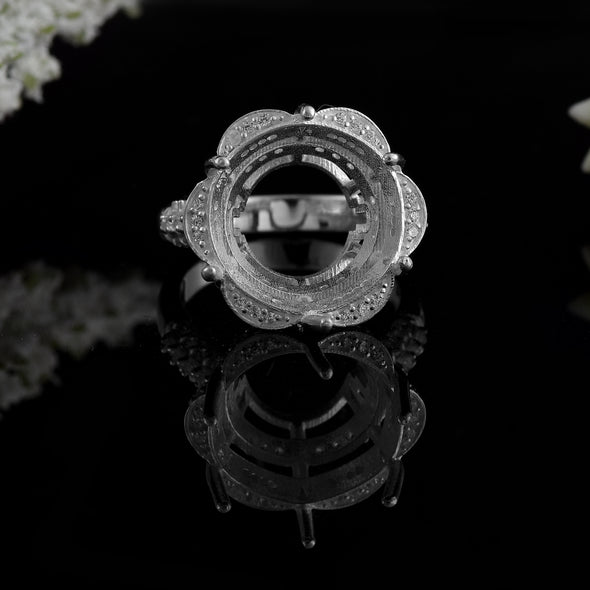925 Sterling Silver 15MM Round Shape Semi Mount Ring