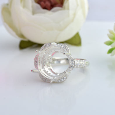 925 Sterling Silver 15MM Round Shape Semi Mount Ring
