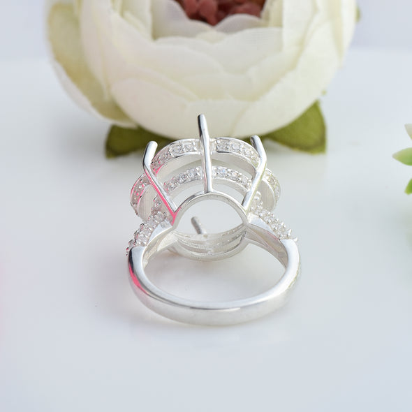 925 Sterling Silver 15MM Round Shape Semi Mount Ring