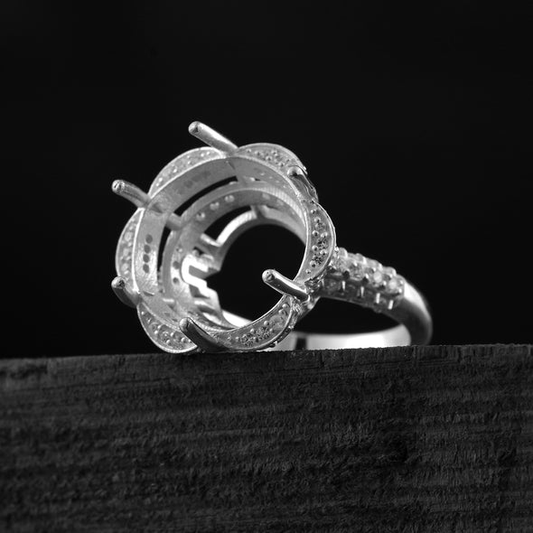 925 Sterling Silver 15MM Round Shape Semi Mount Ring