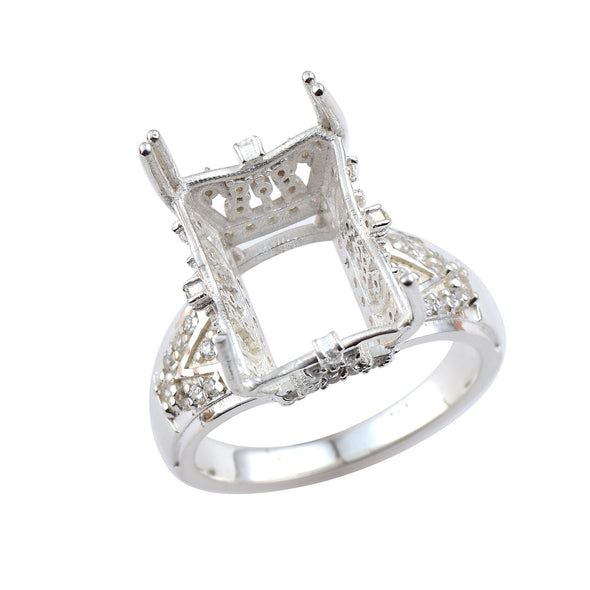925 Sterling Silver 15x11MM Octagon Shape Semi Mount Ring