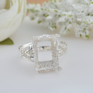 925 Sterling Silver 15x11MM Octagon Shape Semi Mount Ring