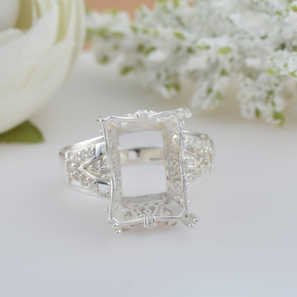 925 Sterling Silver 15x11MM Octagon Shape Semi Mount Ring