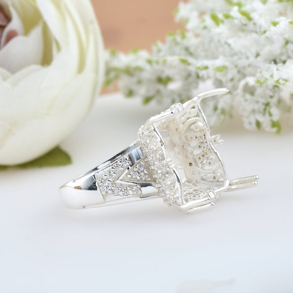 925 Sterling Silver 15x11MM Octagon Shape Semi Mount Ring