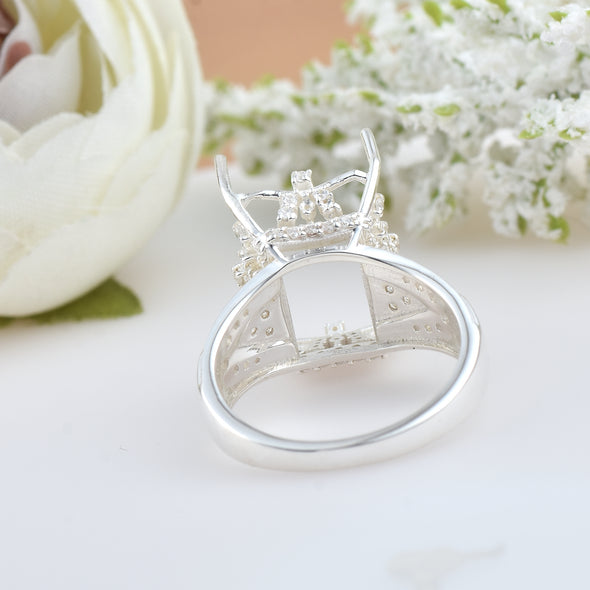 925 Sterling Silver 15x11MM Octagon Shape Semi Mount Ring